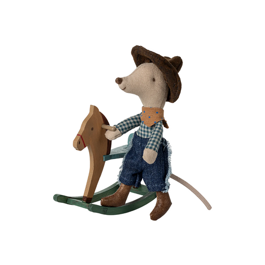 Little Brother Cowboy Mouse on Rocking Horse