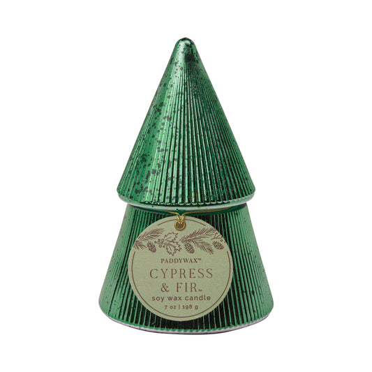 Green Mercury Glass Tree Candle | Cypress & Fir
