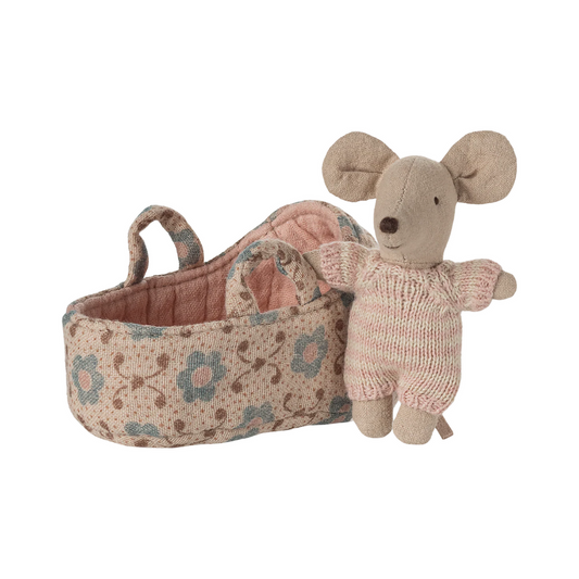 Baby Mouse In Carry Cot | Rose