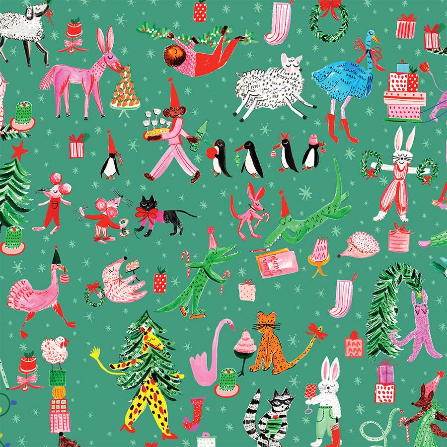 Holiday Party at the Zoo Gift Wrap | Roll of 3 Sheets