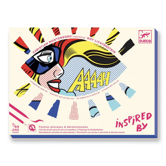 Inspired by Lichtenstein | Superheroes Coloring and Rub-On Transfer Kit