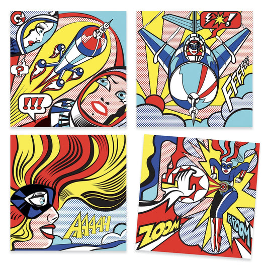 Inspired by Lichtenstein | Superheroes Coloring and Rub-On Transfer Kit