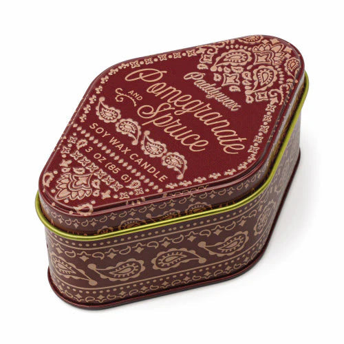 Bandana Patterned Tin Candle | Pomegranate Spruce