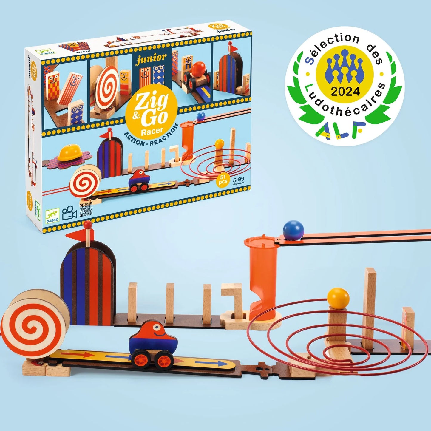 Zig and Go Junior Racer | 52 pc Chain Reaction Construction Set