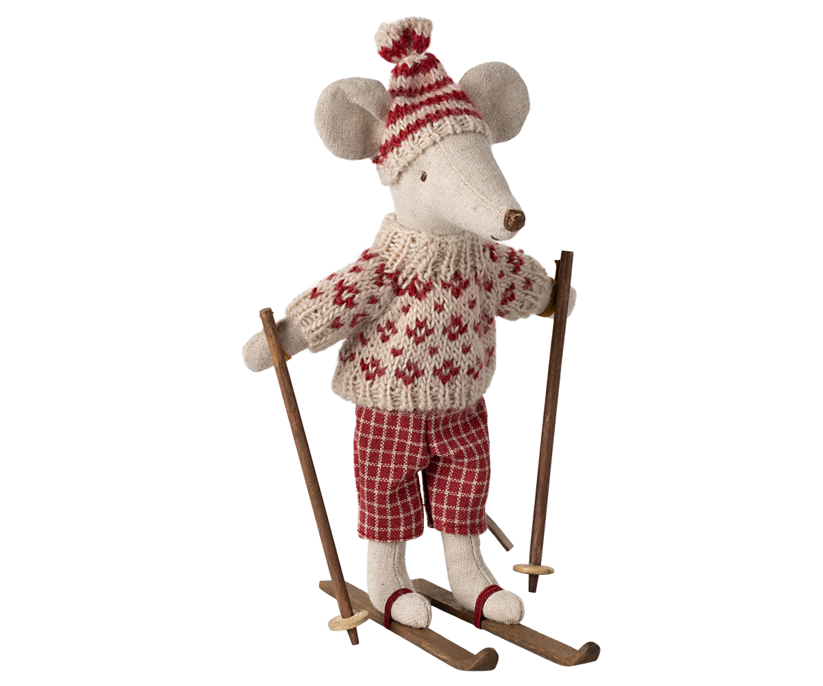 Mum Winter Mouse With Ski Set | Red