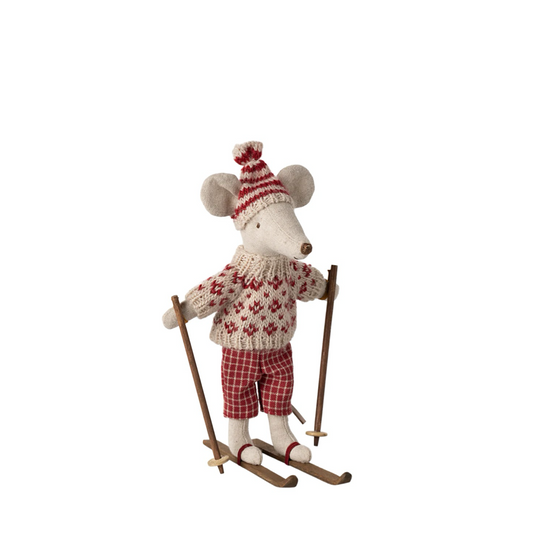 Mum Winter Mouse With Ski Set | Red
