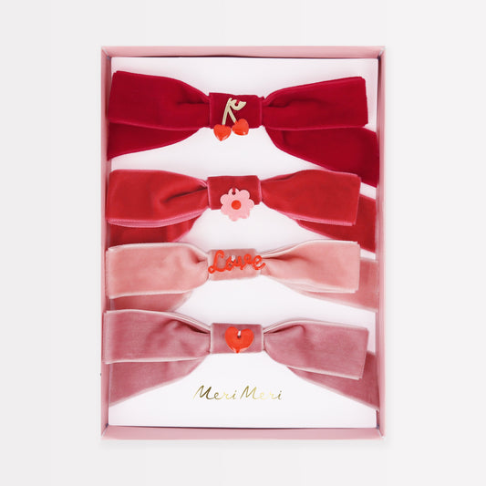 Velvet Bows With Charms Hair Clips