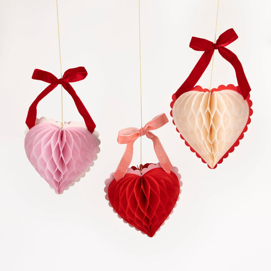 Honeycomb Heart & Bow Decorations