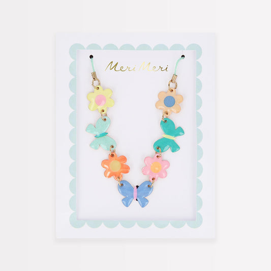 Butterflies and Flowers Enamel Charm Necklace