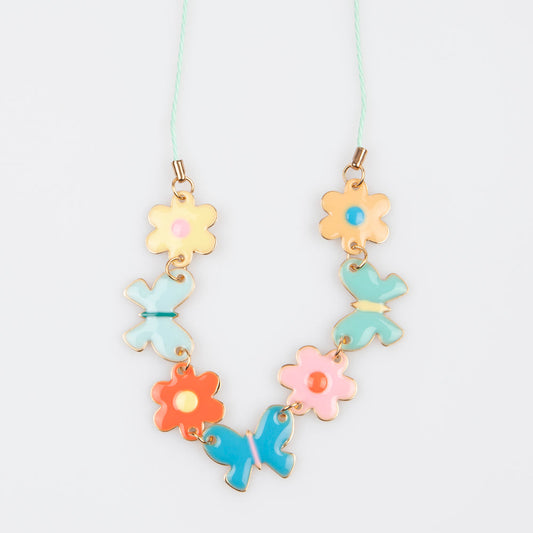 Butterflies and Flowers Enamel Charm Necklace