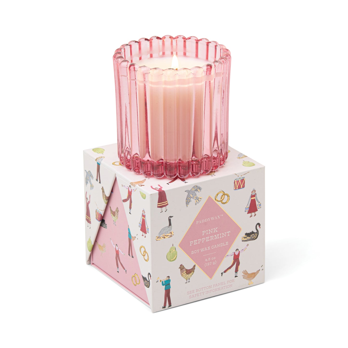 Merry Holiday Pink Glass Candle | Peppermint