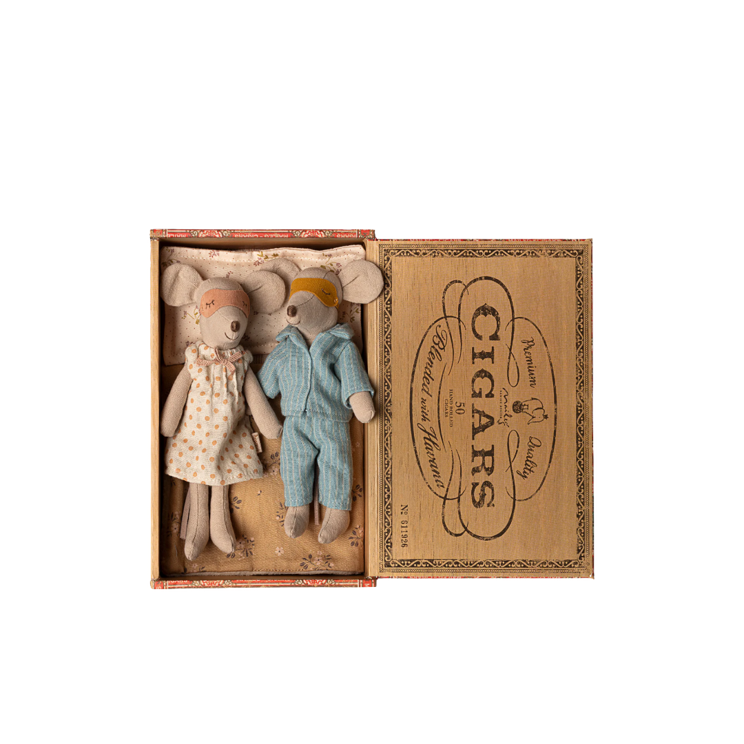 Mum and Dad Mice In Cigar Box