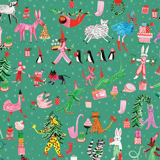 Holiday Party at the Zoo Gift Wrap | Roll of 3 Sheets