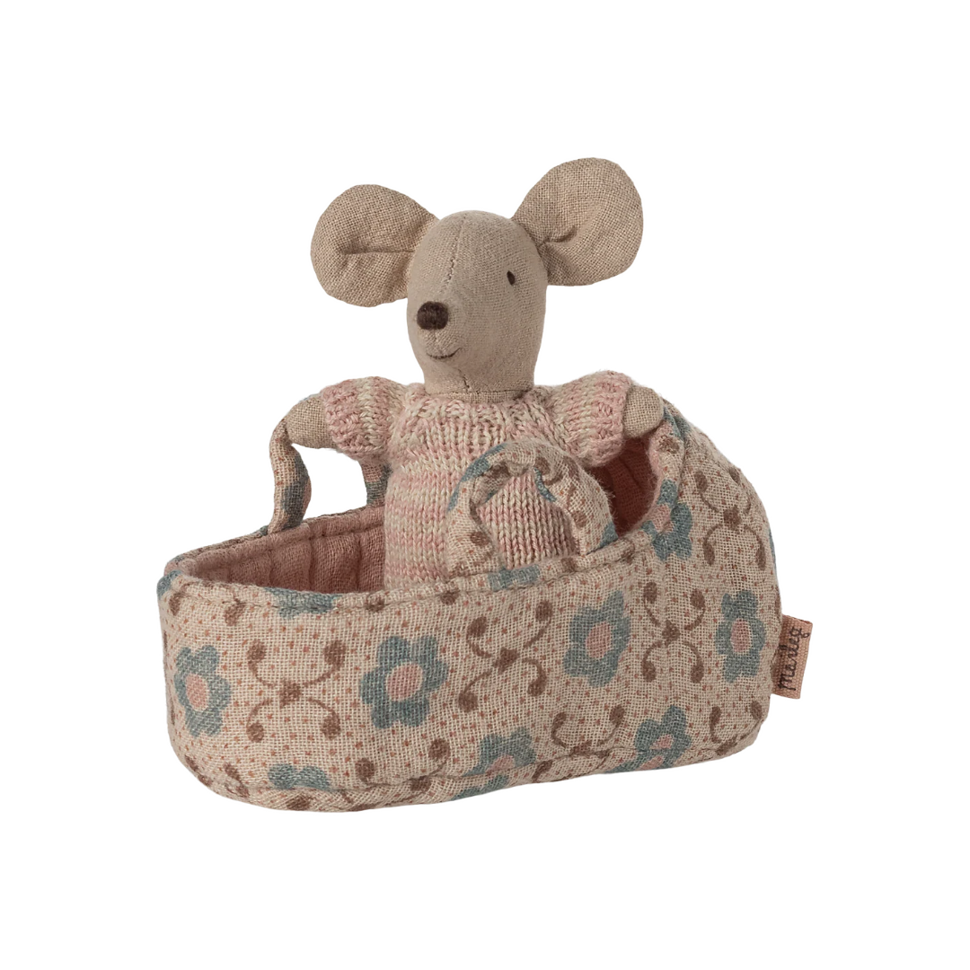 Baby Mouse In Carry Cot | Rose