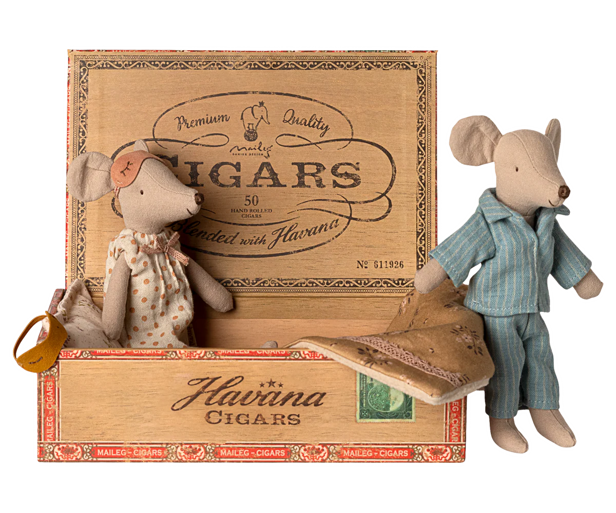 Mum and Dad Mice In Cigar Box