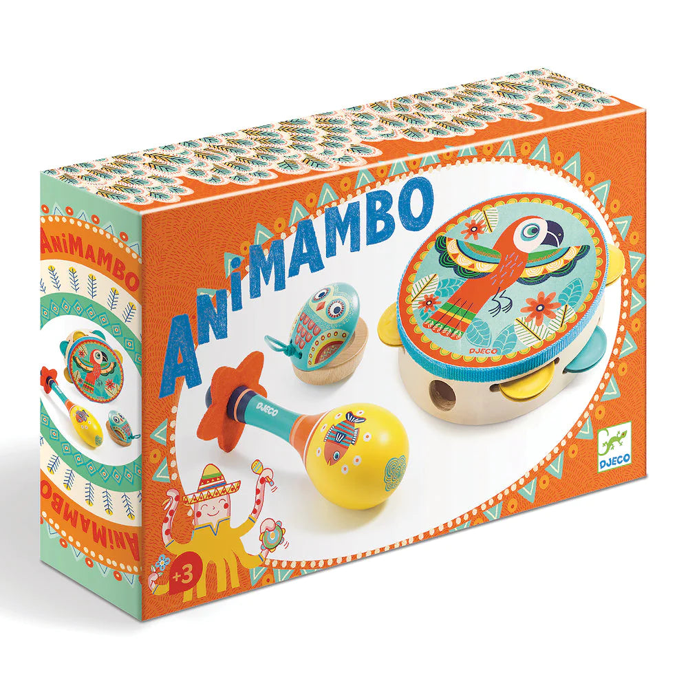 Animambo Instrument Set | Tambourine, Maracas, Castanet