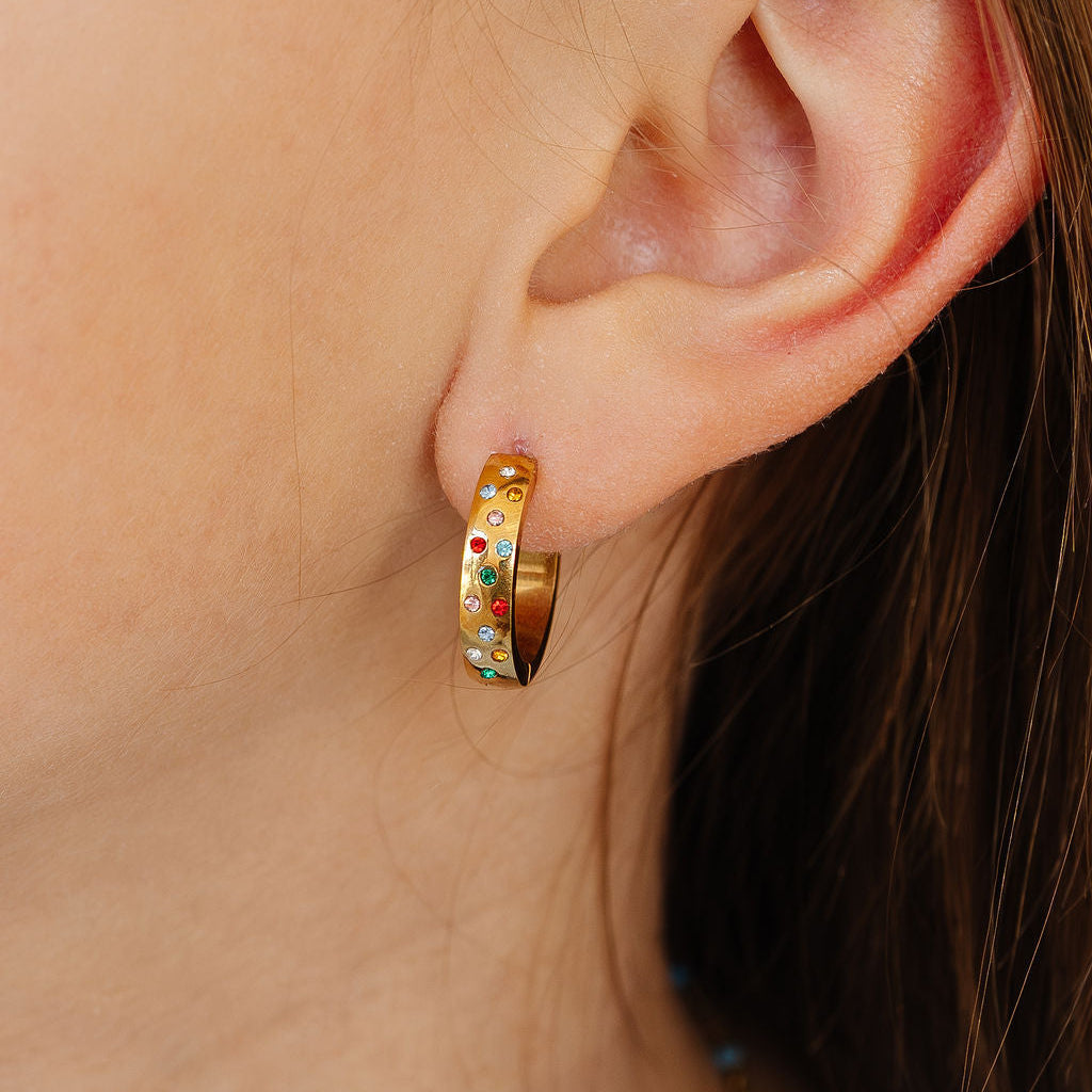 Rainbow Confetti Hoop Earrings