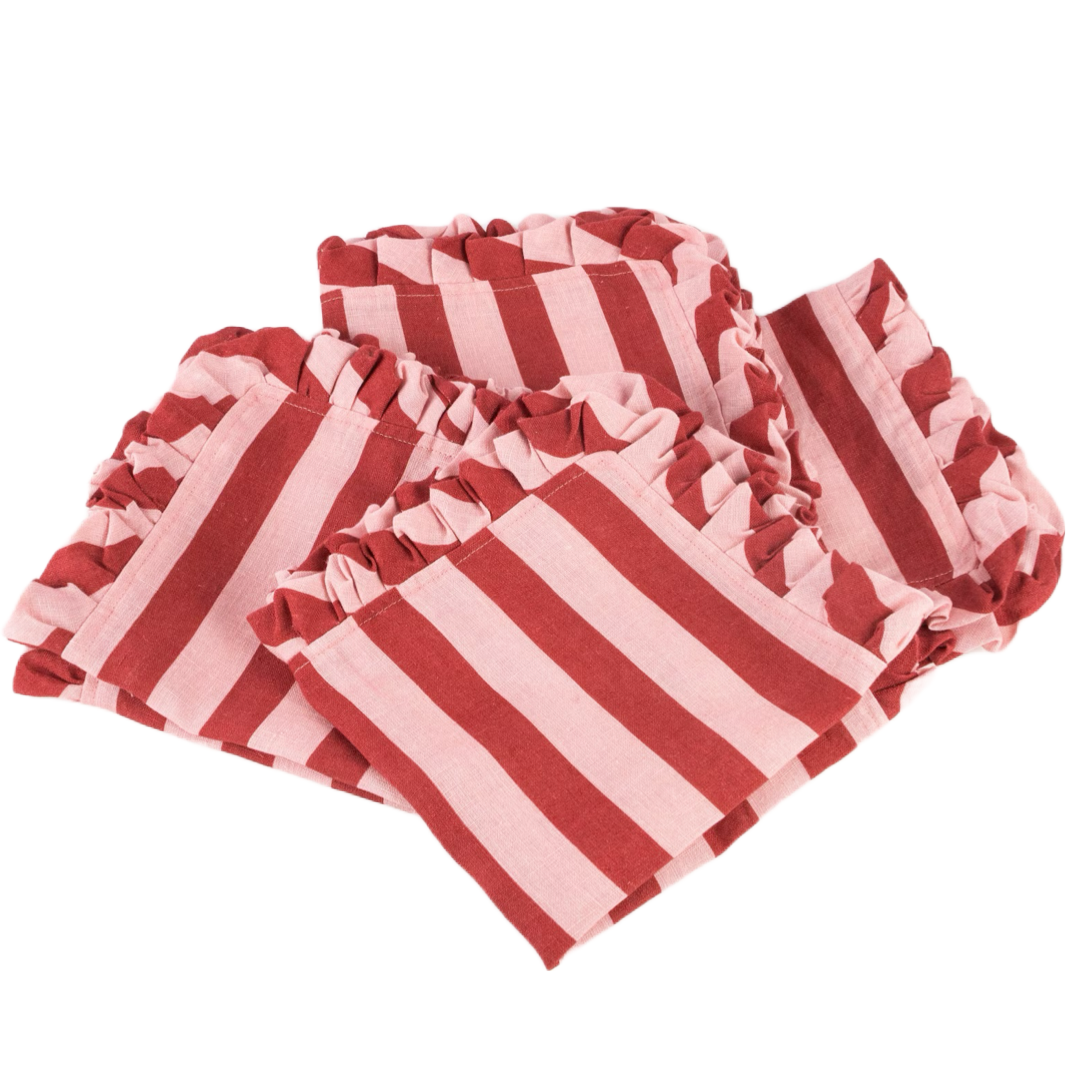Stripe Ruffle Napkins | Red & Pink