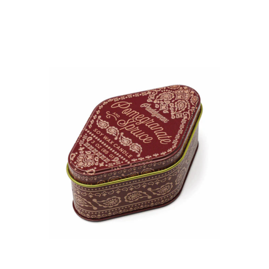 Bandana Patterned Tin Candle | Pomegranate Spruce