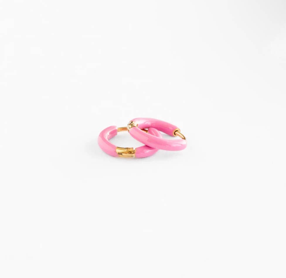 Enamel Hoop Earrings | Pink