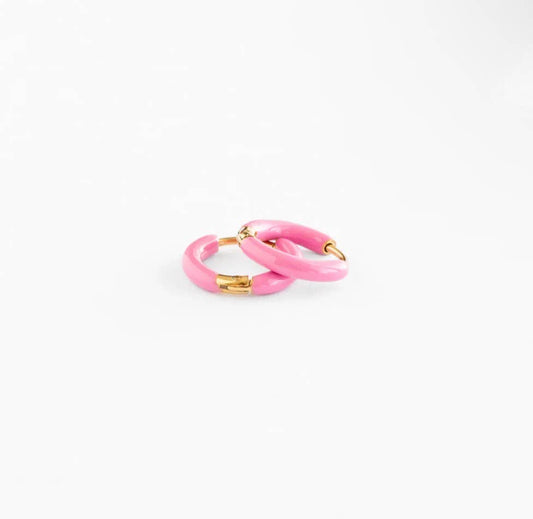 Enamel Hoop Earrings | Pink