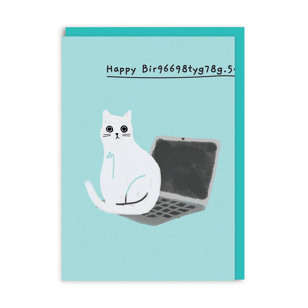 Happy Bir9669.. Cat On a Laptop Card