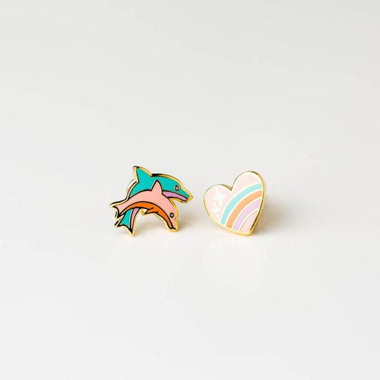 Heart And Dolphin Earrings