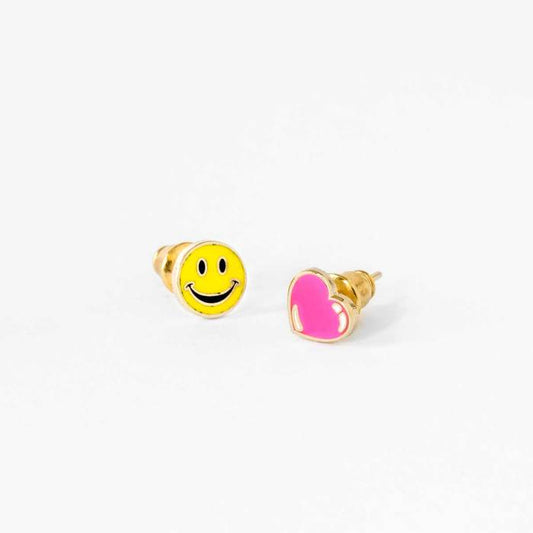 Happy Face And Heart Earrings